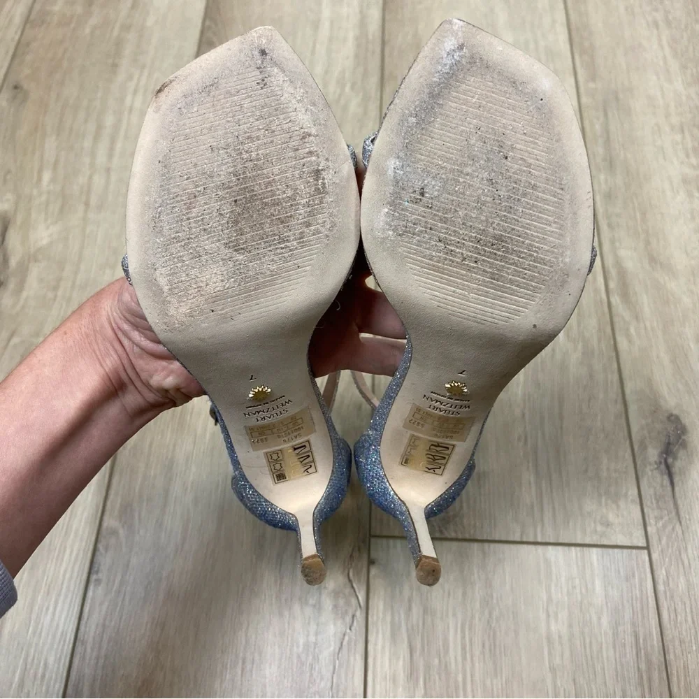 Stuart Weitzman Nudistcurve 100 Sandal in Crystal Size 7